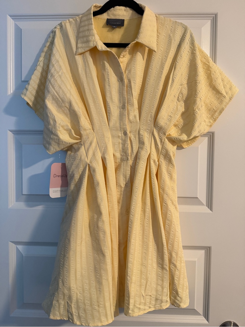 Yellow Button-Front Short Sleeve Dress